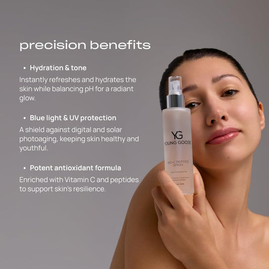 Young Goose, Bio-C Peptide Spray | Hydrating and Toning Mist | Supports Microbiome | Protection Against Blue Light, UVA, UVB Rays | Essential Hydration, Balance pH