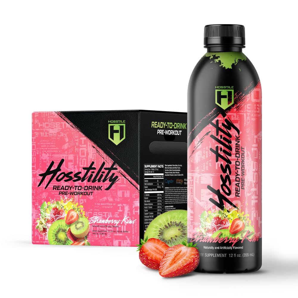 HOSSTILE Hosstility RTD Pre-Workout – Ready to Drink Pre Workout for Energy, Focus, Pump & Hydration, All-in-One Formula for Performance, Sour Gummy, 12 Servings