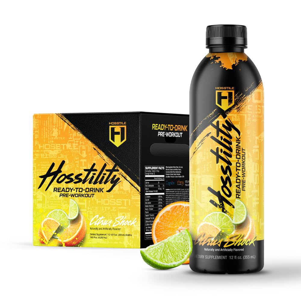 HOSSTILE Hosstility RTD Pre-Workout – Ready to Drink Pre Workout for Energy, Focus, Pump & Hydration, All-in-One Formula for Performance, Sour Gummy, 12 Servings