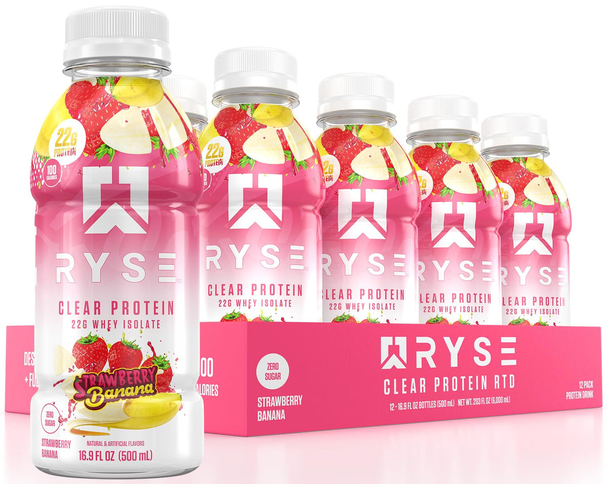 RYSE Clear Protein Drink - Variety Pack - 100 Calories, 22g Whey Isolate Protein Shake, Sugar-Free, 0g Fat & Lactose-Free - Refreshing Ready-to-Drink Beverage - 16.9 fl oz Bottles (12-Pack)