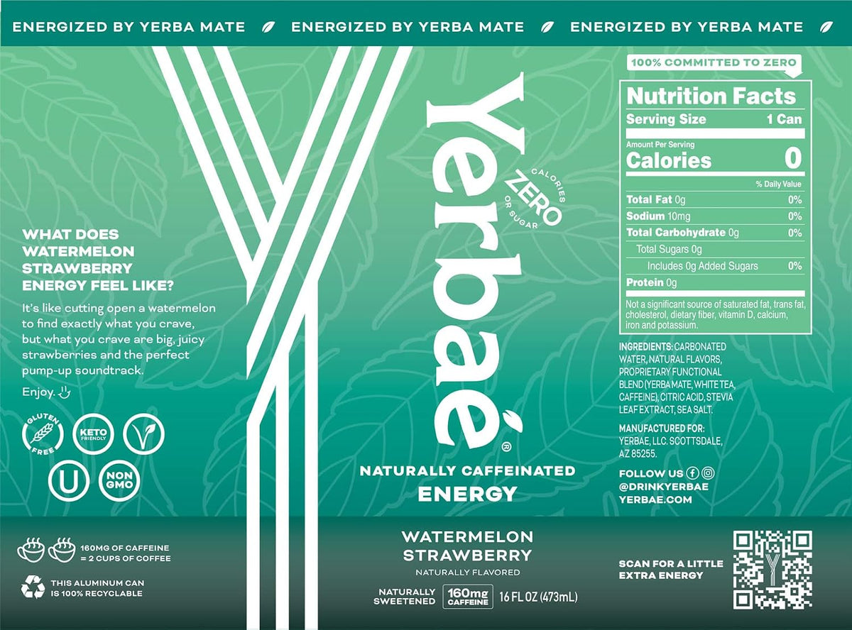 Yerbaé Energy Beverage - Variety Power Pack, 0 Sugar, 0 Calories, 0 Carbs. Yerbae is Energized by Yerba Mate, Plant-Based, Healthy Alternative to Sugary Energy Drinks, 16oz cans (12 Pack)