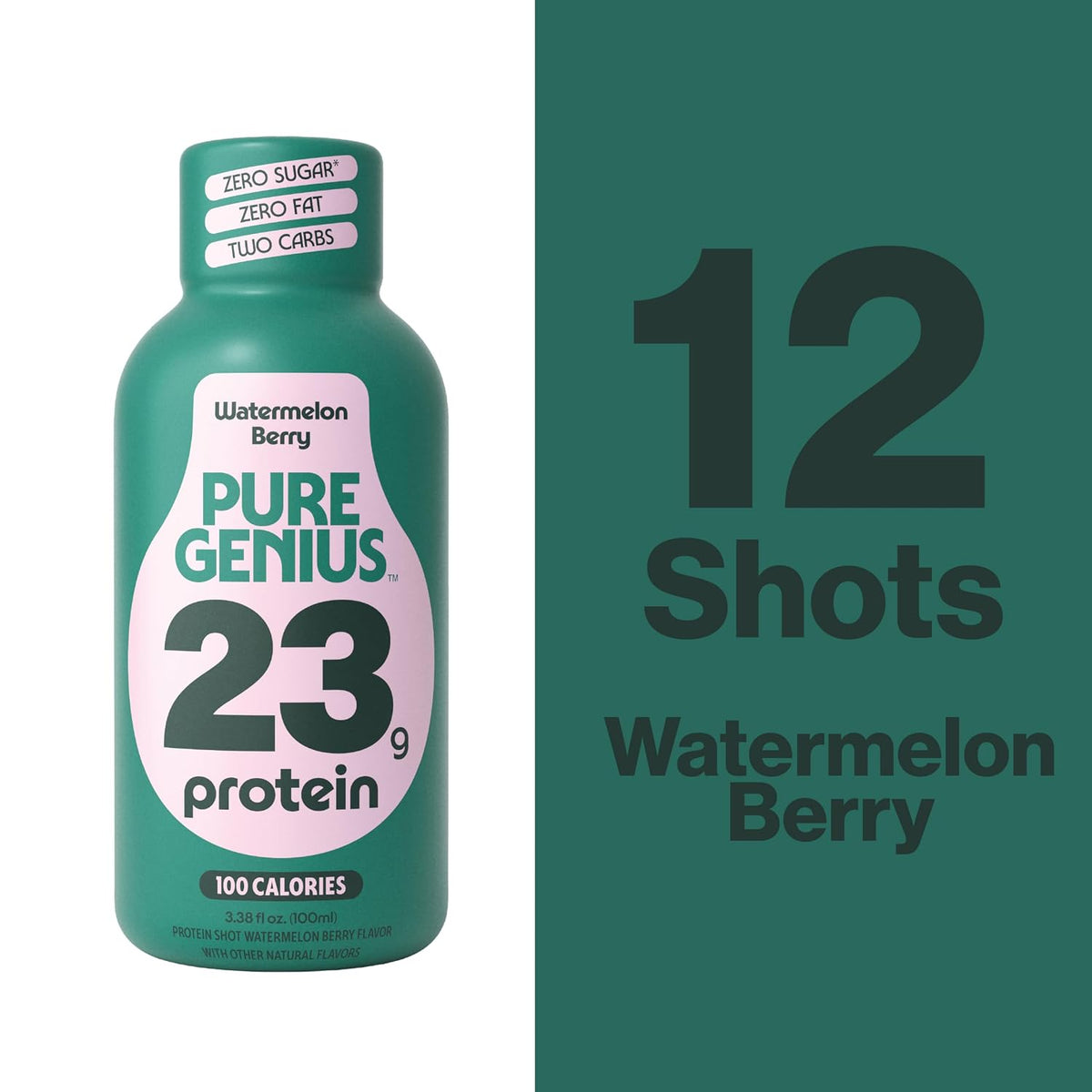 Pure Genius 23g Protein Shot - 100 Calories, No Sugar, No Fat - 12 Shots