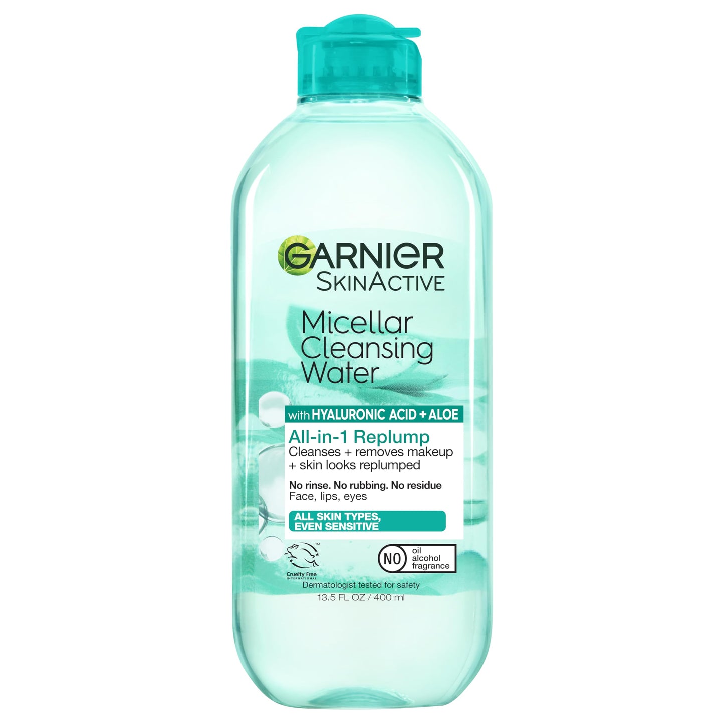 Garnier Micellar Water with Hyaluronic Acid, Facial Cleanser & Makeup Remover, Hydrating and Plumping, For All Skin Types, Vegan, Cruelty Free, 13.5 Fl Oz (400mL), 2 Count