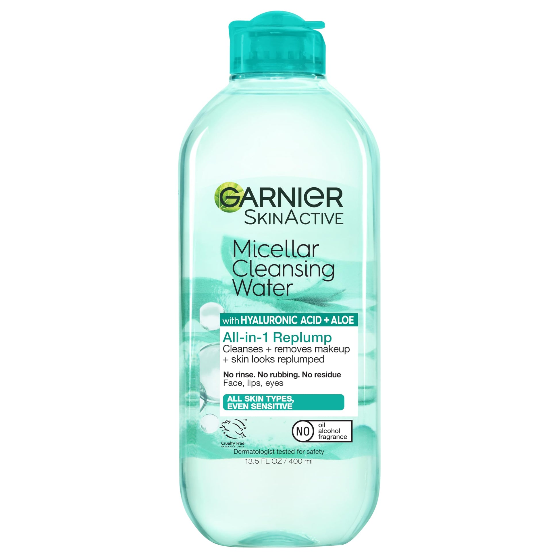 Garnier Micellar Water with Hyaluronic Acid, Facial Cleanser & Makeup Remover, Hydrating and Plumping, For All Skin Types, Vegan, Cruelty Free, 13.5 Fl Oz (400mL), 2 Count