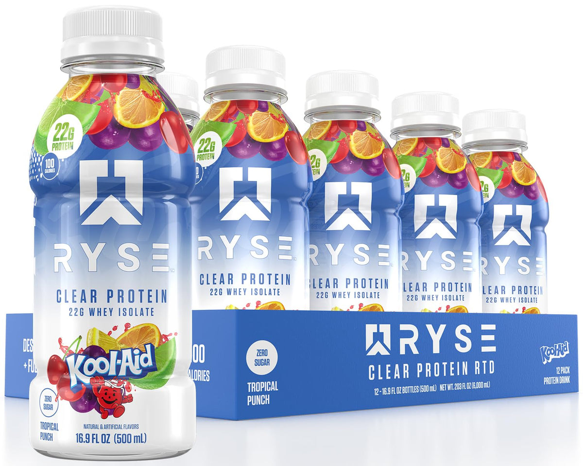 RYSE Clear Protein Drink - Variety Pack - 100 Calories, 22g Whey Isolate Protein Shake, Sugar-Free, 0g Fat & Lactose-Free - Refreshing Ready-to-Drink Beverage - 16.9 fl oz Bottles (12-Pack)