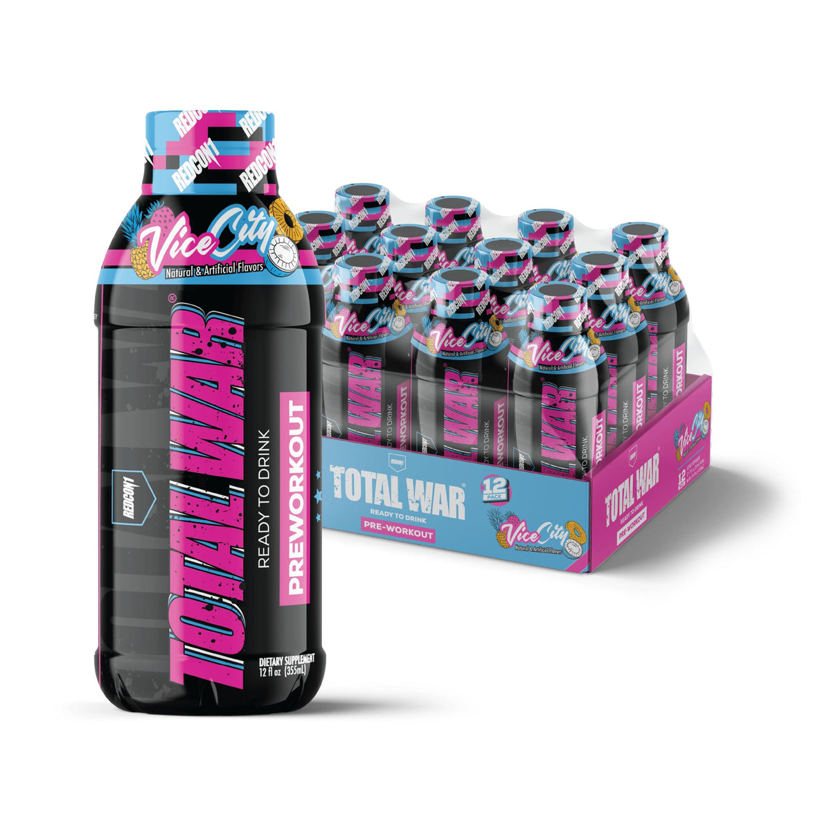 REDCON1 Total War Ready to Drink Pre Workout | Rainbow Candy | 365mg Caffeine + Citrulline Malate + Beta Alanine | Zero Sugar (12 Pack)