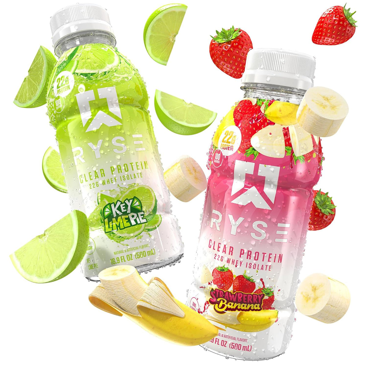 RYSE Clear Protein Drink - Variety Pack - 100 Calories, 22g Whey Isolate Protein Shake, Sugar-Free, 0g Fat & Lactose-Free - Refreshing Ready-to-Drink Beverage - 16.9 fl oz Bottles (12-Pack)