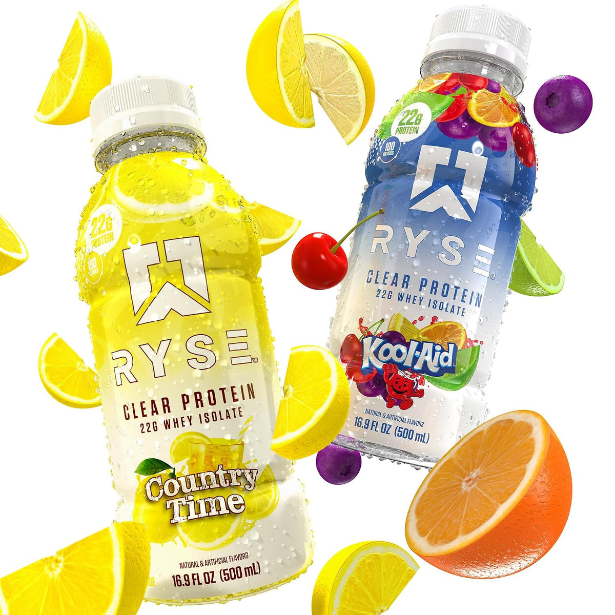 RYSE Clear Protein Drink - Variety Pack - 100 Calories, 22g Whey Isolate Protein Shake, Sugar-Free, 0g Fat & Lactose-Free - Refreshing Ready-to-Drink Beverage - 16.9 fl oz Bottles (12-Pack)