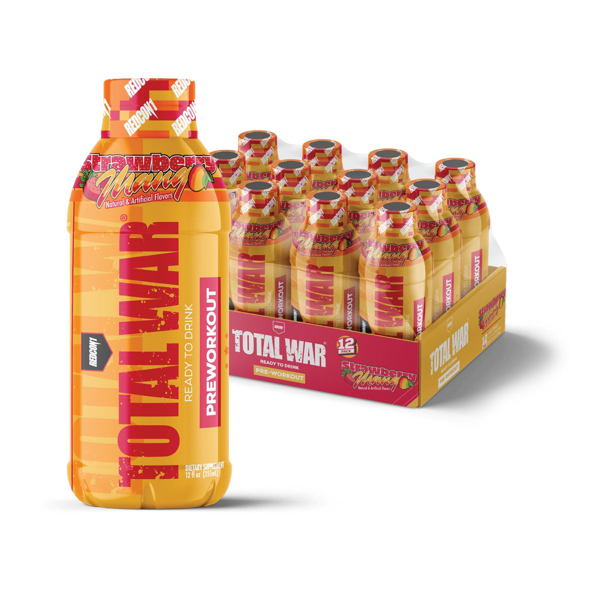 REDCON1 Total War Ready to Drink Pre Workout | Rainbow Candy | 365mg Caffeine + Citrulline Malate + Beta Alanine | Zero Sugar (12 Pack)