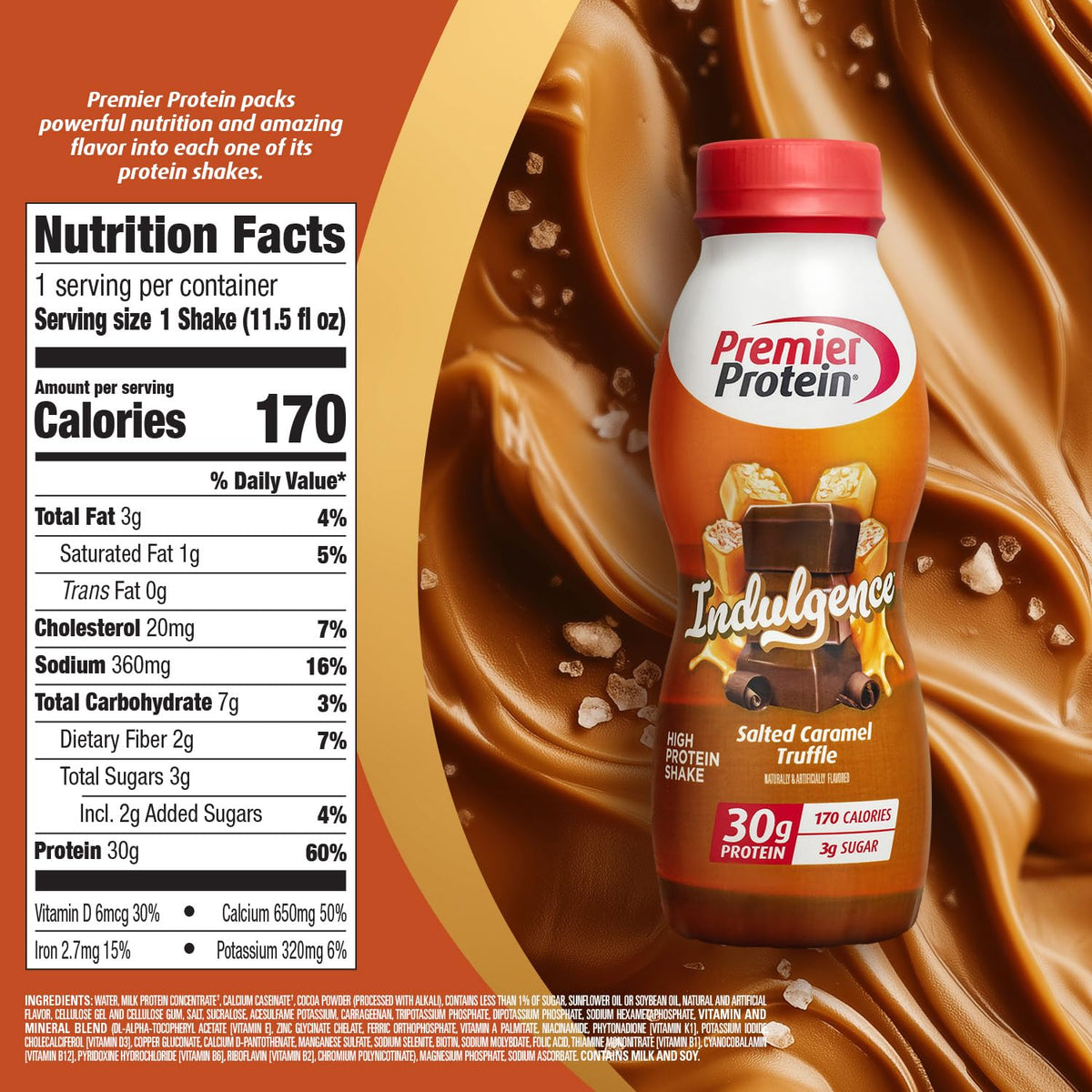 Premier Protein INDULGENCE 30g Shake, Salted Caramel Truffle, 12 Pack
