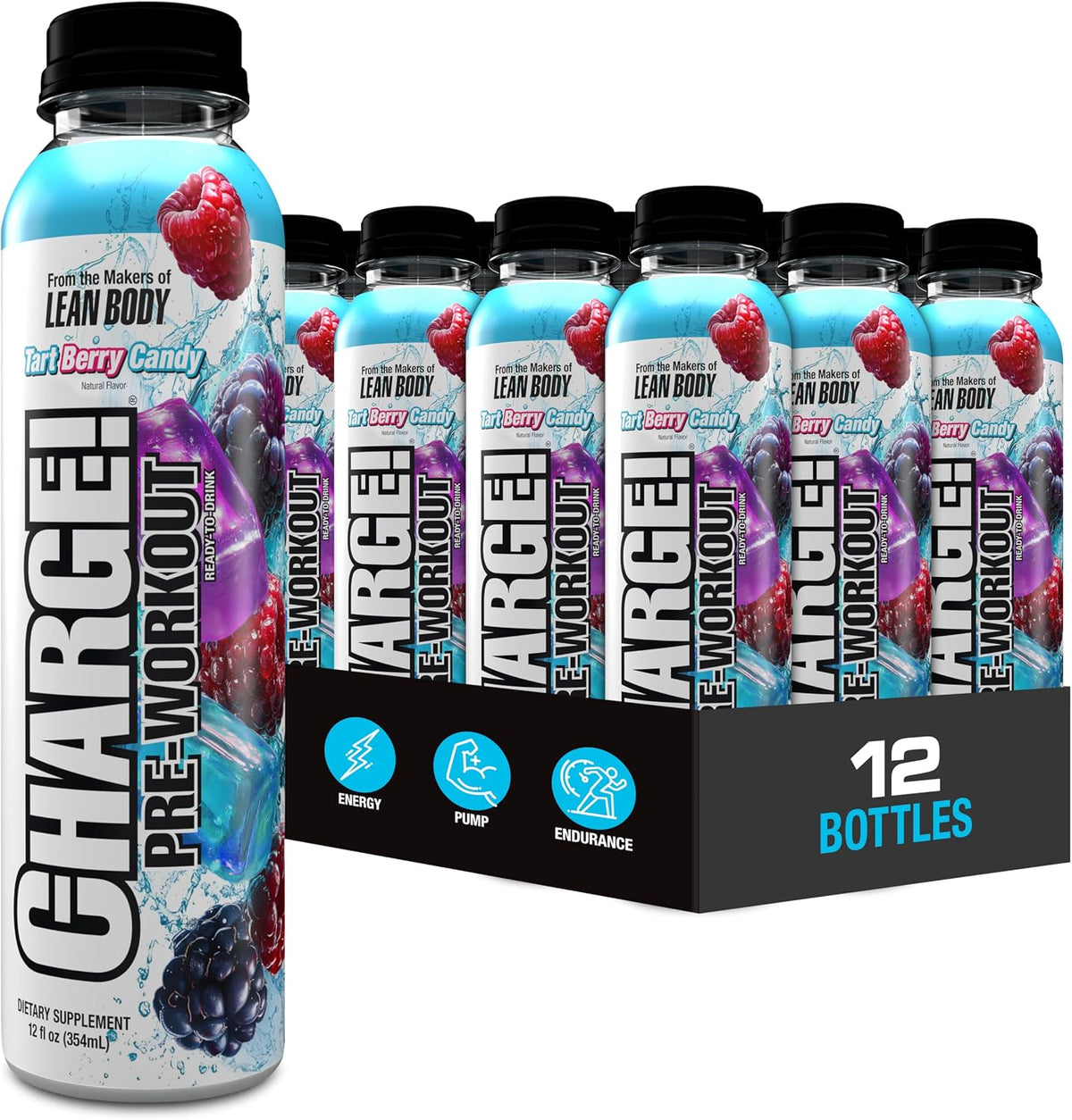 LABRADA Charge Pre Workout Tart Berry Candy RTD Drink – Pump, Energy, Endurance Formula with 10g Glycerol, 6g L-Citrulline Malate, 4g Beta Alanine, 300mg Caffeine, + Complete Hydration Support, 12 Serving