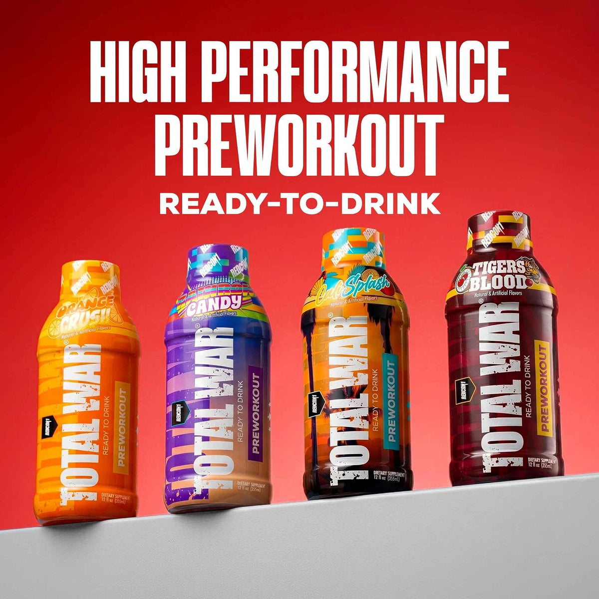 REDCON1 Total War Ready to Drink Pre Workout | Rainbow Candy | 365mg Caffeine + Citrulline Malate + Beta Alanine | Zero Sugar (12 Pack)